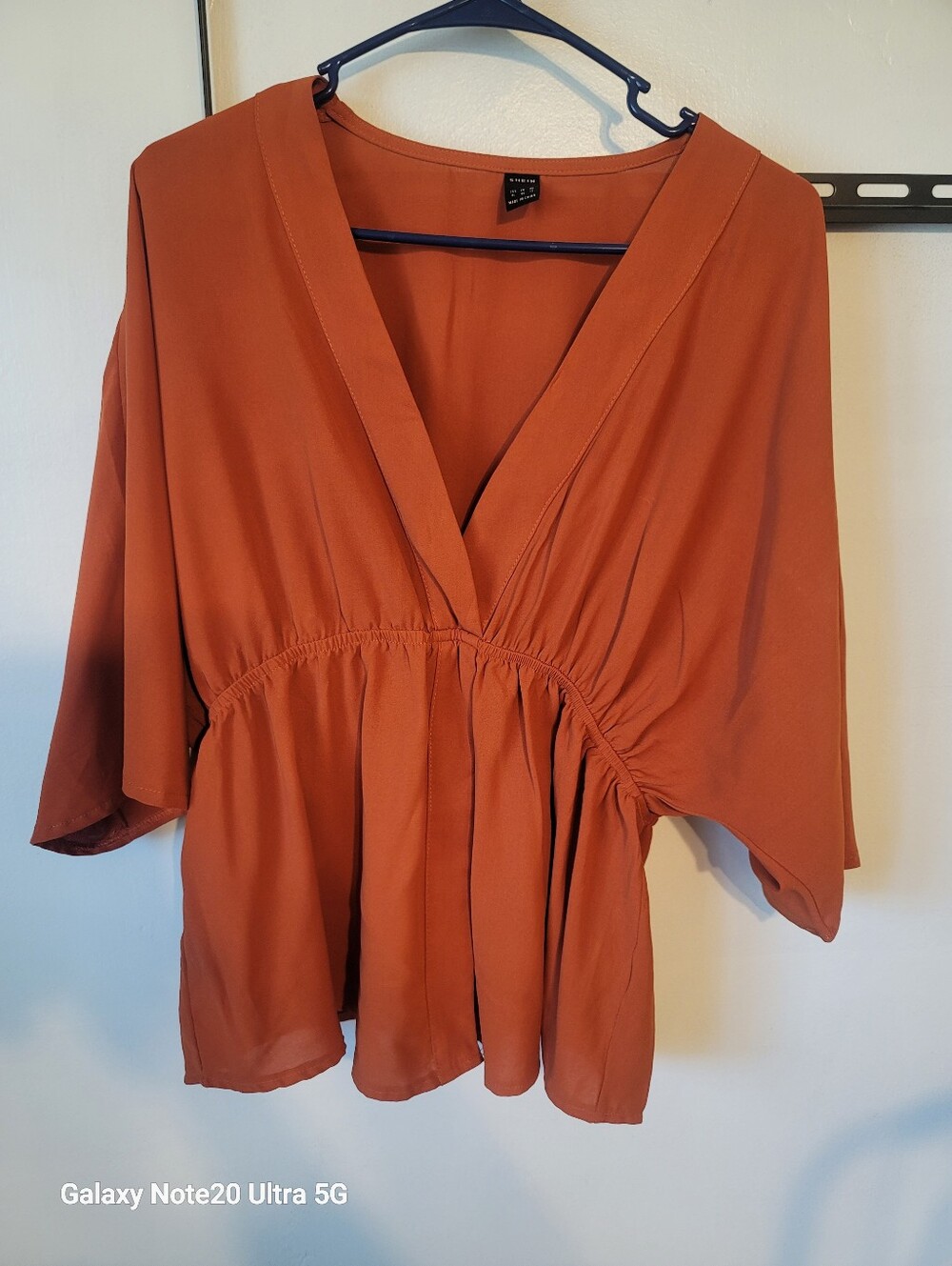 SHEIN Rust Orange V-Neck Peplum Blouse